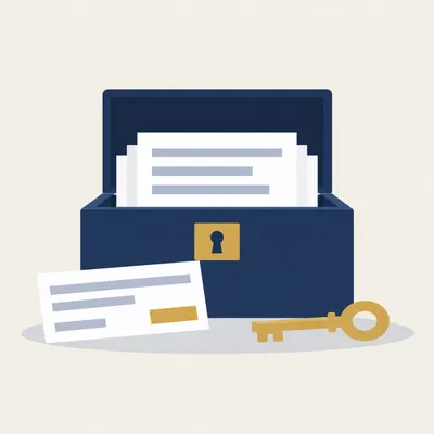 Open secure box of documents with a check and a key